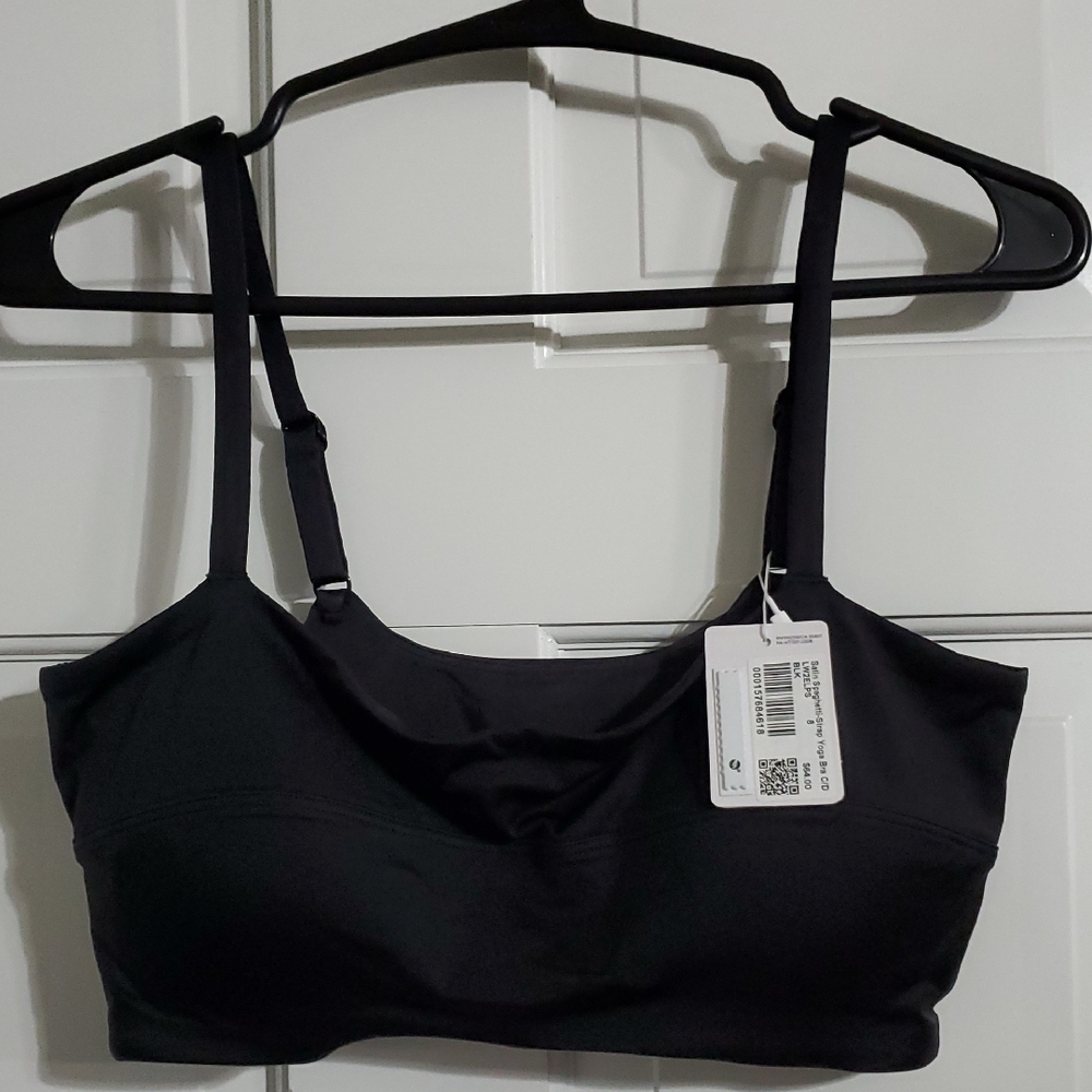 NWT Lululemon Satin Spaghetti Strap Yoga Bra Black SZ 12 A/b
